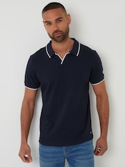 Threadbare Navy Interlock Trophy Neck 100% Cotton Polo Shirt - Image 1 of 5
