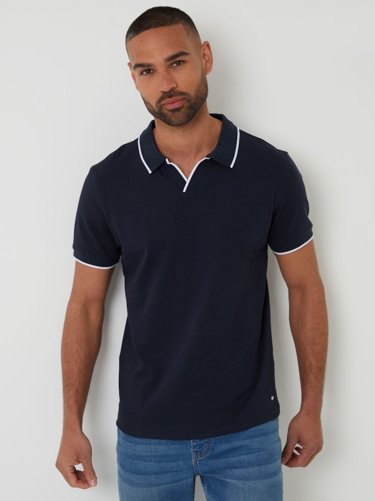Threadbare Navy Interlock Trophy Neck 100% Cotton Polo Shirt - Image 1 of 5