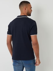 Threadbare Navy Interlock Trophy Neck 100% Cotton Polo Shirt - Image 2 of 5