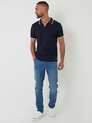 Threadbare Navy Interlock Trophy Neck 100% Cotton Polo Shirt - Image 3 of 5