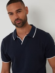 Threadbare Navy Interlock Trophy Neck 100% Cotton Polo Shirt - Image 4 of 5