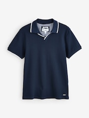 Threadbare Navy Interlock Trophy Neck 100% Cotton Polo Shirt - Image 5 of 5