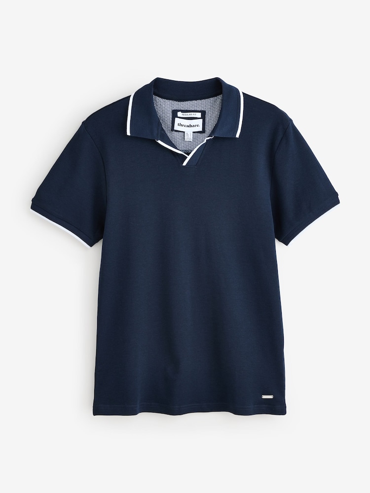 Threadbare Navy Interlock Trophy Neck 100% Cotton Polo Shirt - Image 5 of 5 Threadbare Navy Interlock Trophy Neck 100% Cotton Polo Shirt - Image 5 of 5