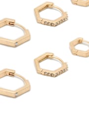 AllSaints Gold Tone Hexagon Huggie Trio Earrings Set - Image 2 of 6
