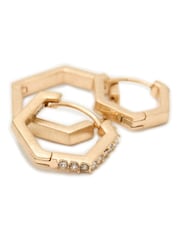 AllSaints Gold Tone Hexagon Huggie Trio Earrings Set - Image 3 of 6