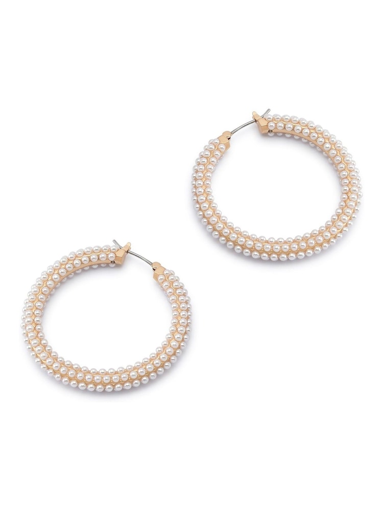 AllSaints Gold Tone Pearl Hoop Earrings - Image 4 of 4