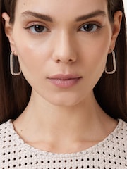 AllSaints Gold Tone Crystal Long Hexagon Hoop Earrings - Image 1 of 4