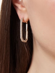 AllSaints Gold Tone Crystal Long Hexagon Hoop Earrings - Image 2 of 4