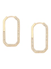 AllSaints Gold Tone Crystal Long Hexagon Hoop Earrings - Image 3 of 4