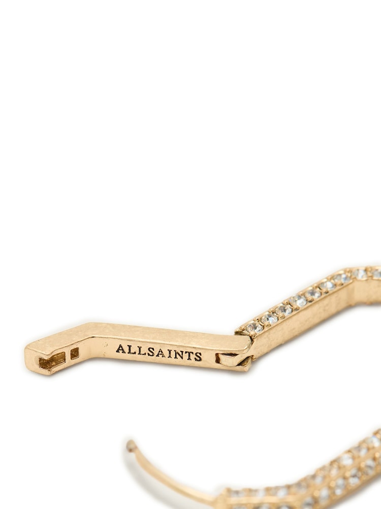 AllSaints Gold Tone Crystal Long Hexagon Hoop Earrings - Image 4 of 4