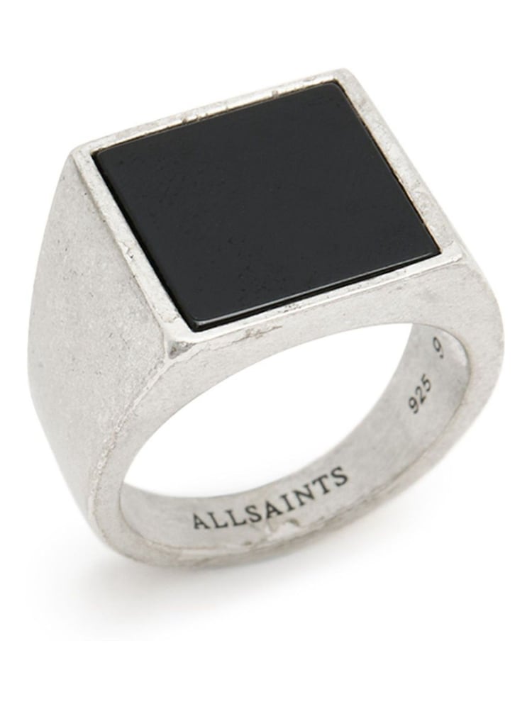 AllSaints Silver Mens Onyx Sterling Silver Signet Ring - Image 1 of 5