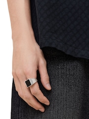 AllSaints Silver Mens Onyx Sterling Silver Signet Ring - Image 4 of 5