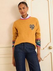 Love & Roses Yellow Animal Print Heart Crew Neck Cosy Jumper - Image 1 of 4