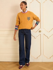 Love & Roses Yellow Animal Print Heart Crew Neck Cosy Jumper - Image 3 of 4