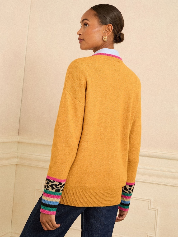 Love & Roses Yellow Animal Print Heart Crew Neck Cosy Jumper - Image 4 of 4
