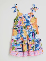 River Island Blue Girls Printed Tiered Dress - Image 1 of 4