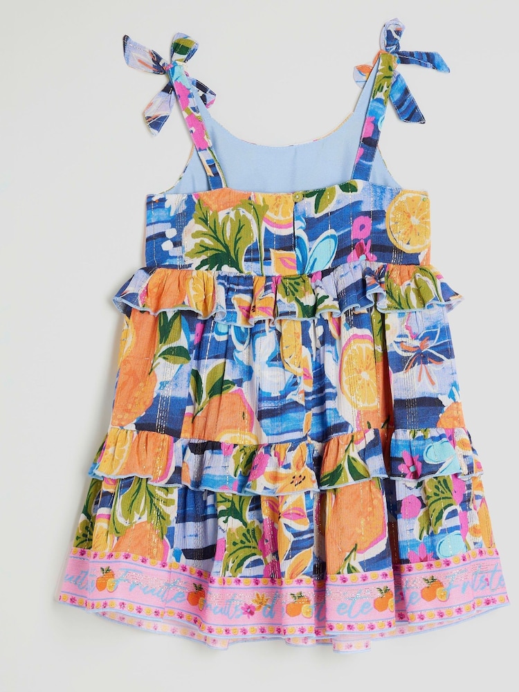 River Island Blue Girls Printed Tiered Dress - Image 2 of 4