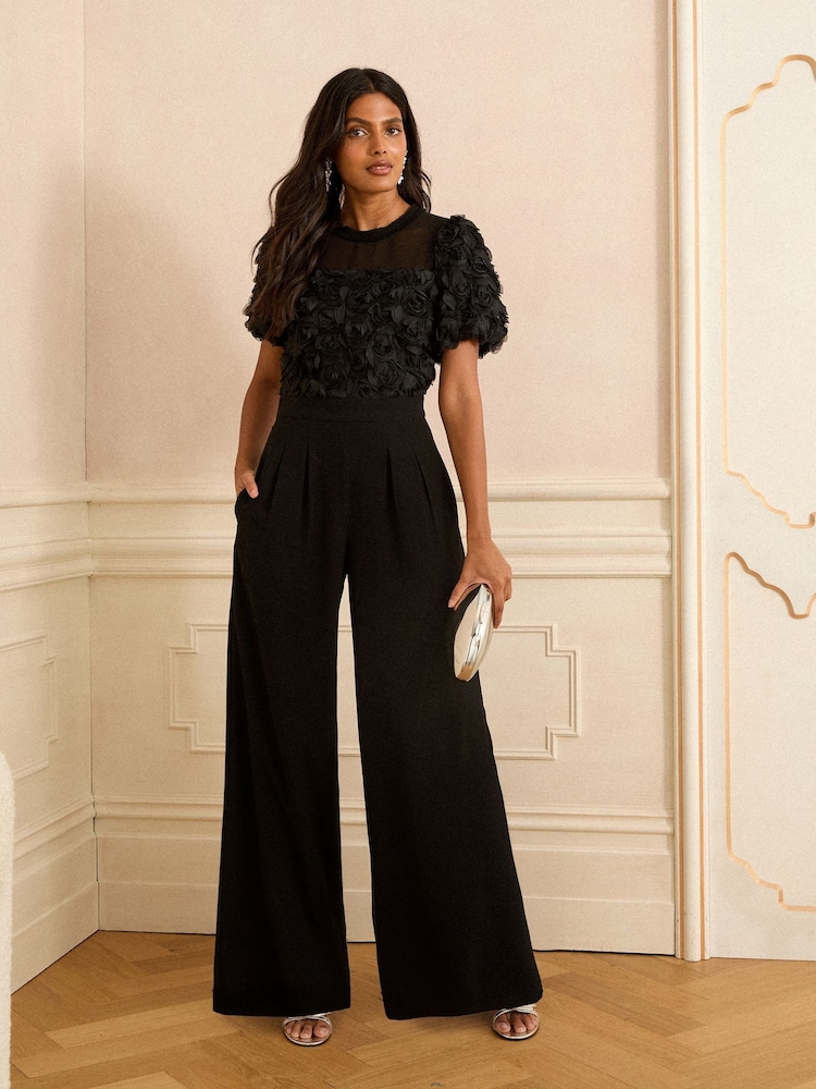 Love & Roses Black 3D Rose Jumpsuit - Image 1 of 4