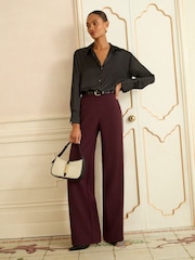 Love & Roses Berry Pink Lurex Side Stripe Wide Leg Trousers - Image 3 of 4