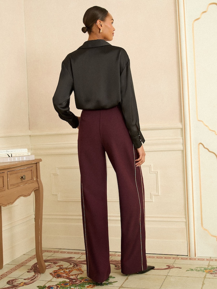 Love & Roses Berry Pink Lurex Side Stripe Wide Leg Trousers - Image 4 of 4
