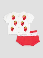 River Island Brown Girls Baby 100% Cotton Strawberry Bloomer Top And Shorts Set - Image 1 of 5