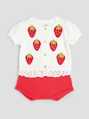 River Island Brown Girls Baby 100% Cotton Strawberry Bloomer Top And Shorts Set - Image 2 of 5