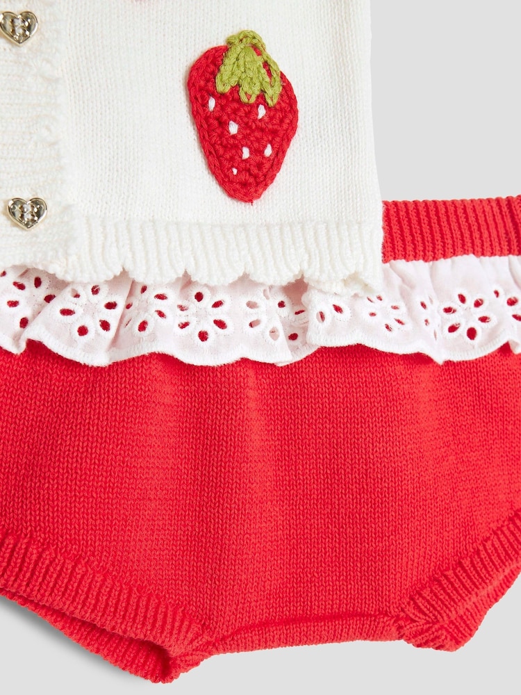 River Island Brown Girls Baby 100% Cotton Strawberry Bloomer Top And Shorts Set - Image 5 of 5