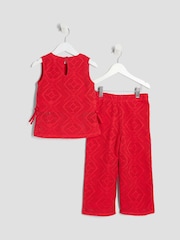River Island Red Girls Lace Tunic Trousers Set - Image 2 of 4