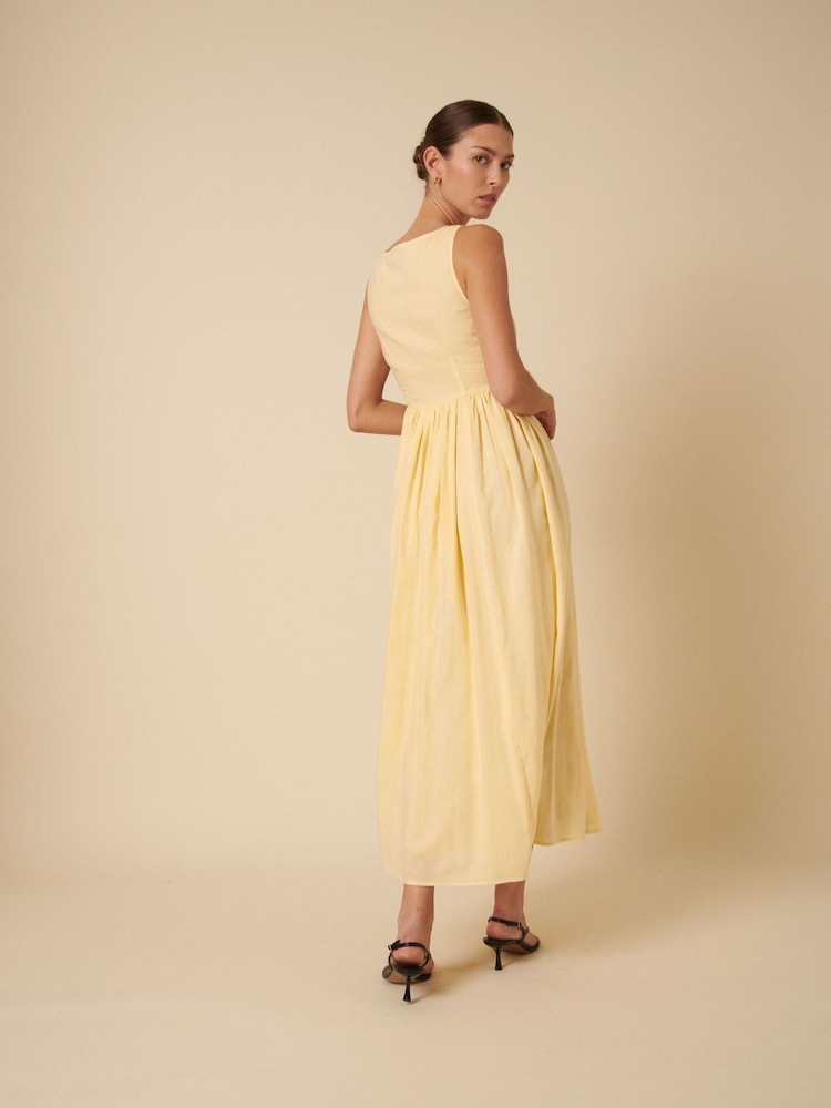 Nobodys Child Yellow Linen Blend Cora Square Neck Midi Dress - Image 2 of 4