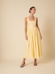 Nobodys Child Yellow Linen Blend Cora Square Neck Midi Dress - Image 3 of 4