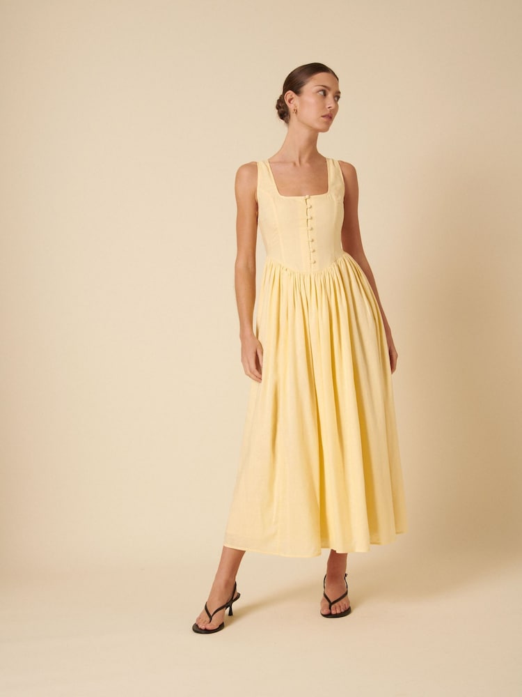 Buy Nobodys Child Yellow Linen Blend Cora Square Neck Midi Dress from Next USA Buy Nobodys Child Yellow Linen Blend Cora Square Neck Midi Dress from Next USA