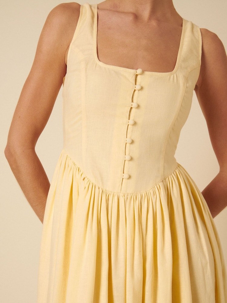 Nobodys Child Yellow Linen Blend Cora Square Neck Midi Dress - Image 4 of 4
