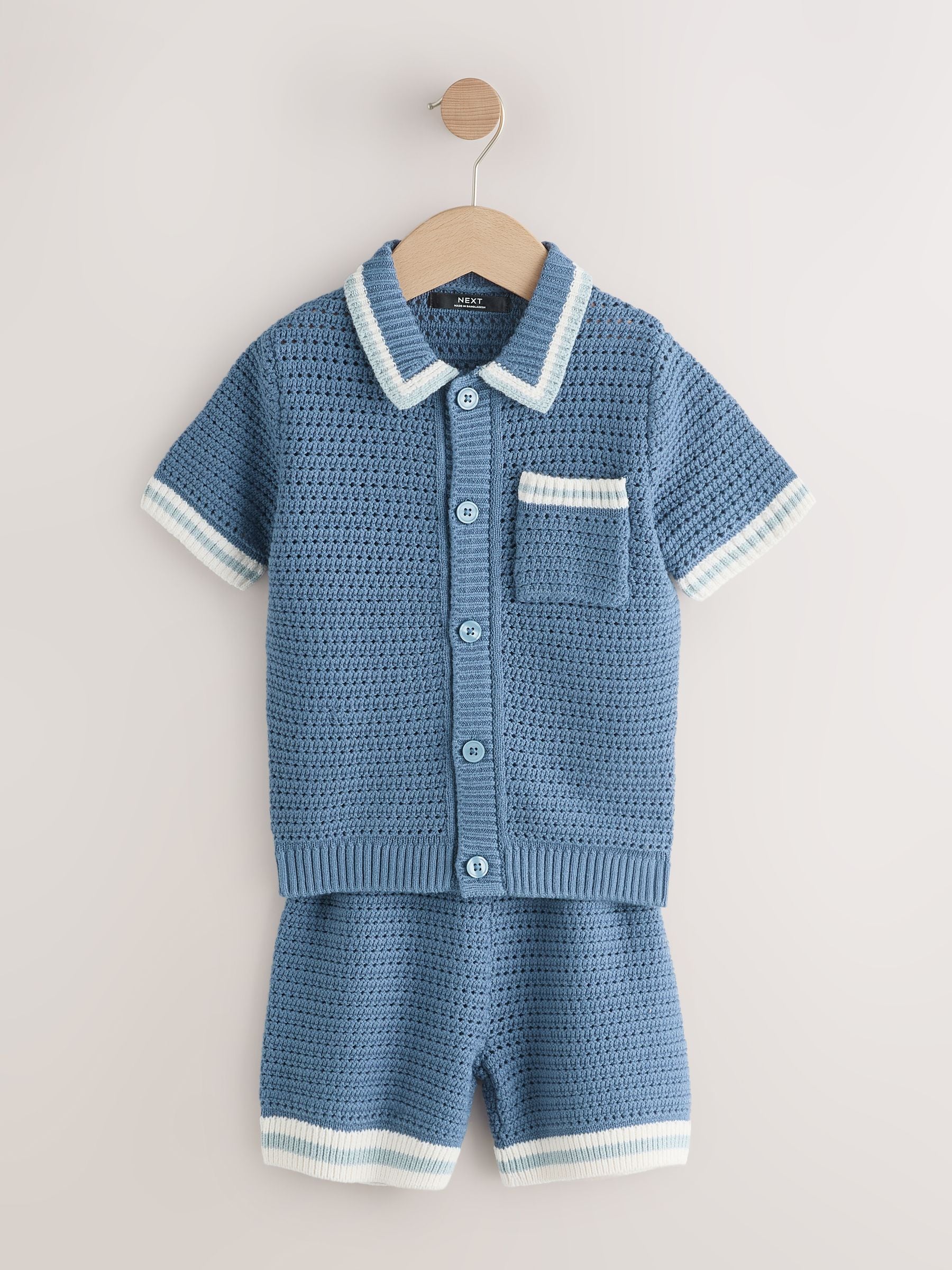 Buy Blue Knitted Polo Shirt and Shorts Set (3-16yrs) from Next USA