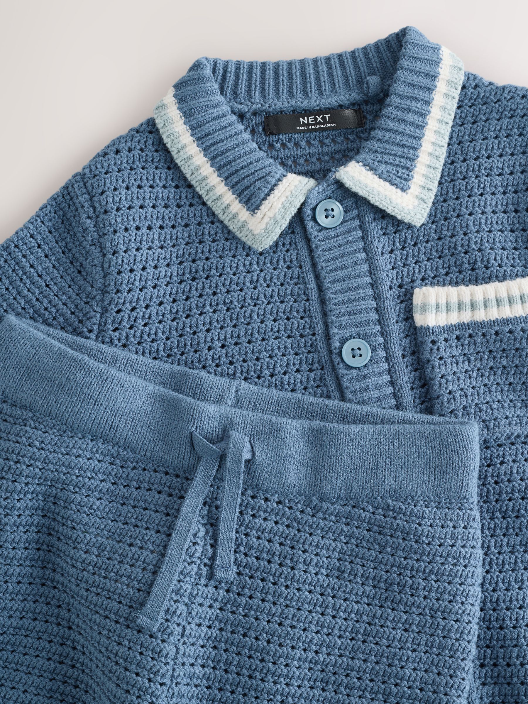 Buy Blue Knitted Polo Shirt and Shorts Set (3-16yrs) from Next USA