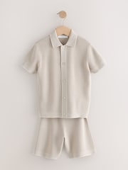 neutre - Ensemble polo et short en maille texturée (3-16ans) - Image 1 de 6