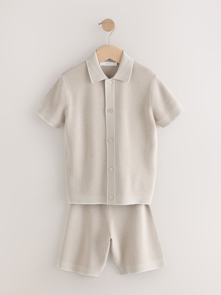 neutre - Ensemble polo et short en maille texturée (3-16ans) - Image 1 de 6