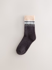 Grey/Pastel Fairisle Superhairy Cosy Socks 2 Pack - Image 2 of 5