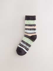 Grey/Pastel Fairisle Superhairy Cosy Socks 2 Pack - Image 3 of 5