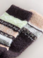 Grey/Pastel Fairisle Superhairy Cosy Socks 2 Pack - Image 5 of 5