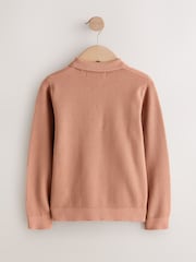 Rust Brown Long Sleeve Zip Neck Knitted Polo Shirt (3-16yrs) - Image 2 of 4