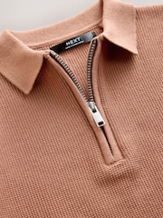 Rust Brown Long Sleeve Zip Neck Knitted Polo Shirt (3-16yrs) - Image 3 of 4