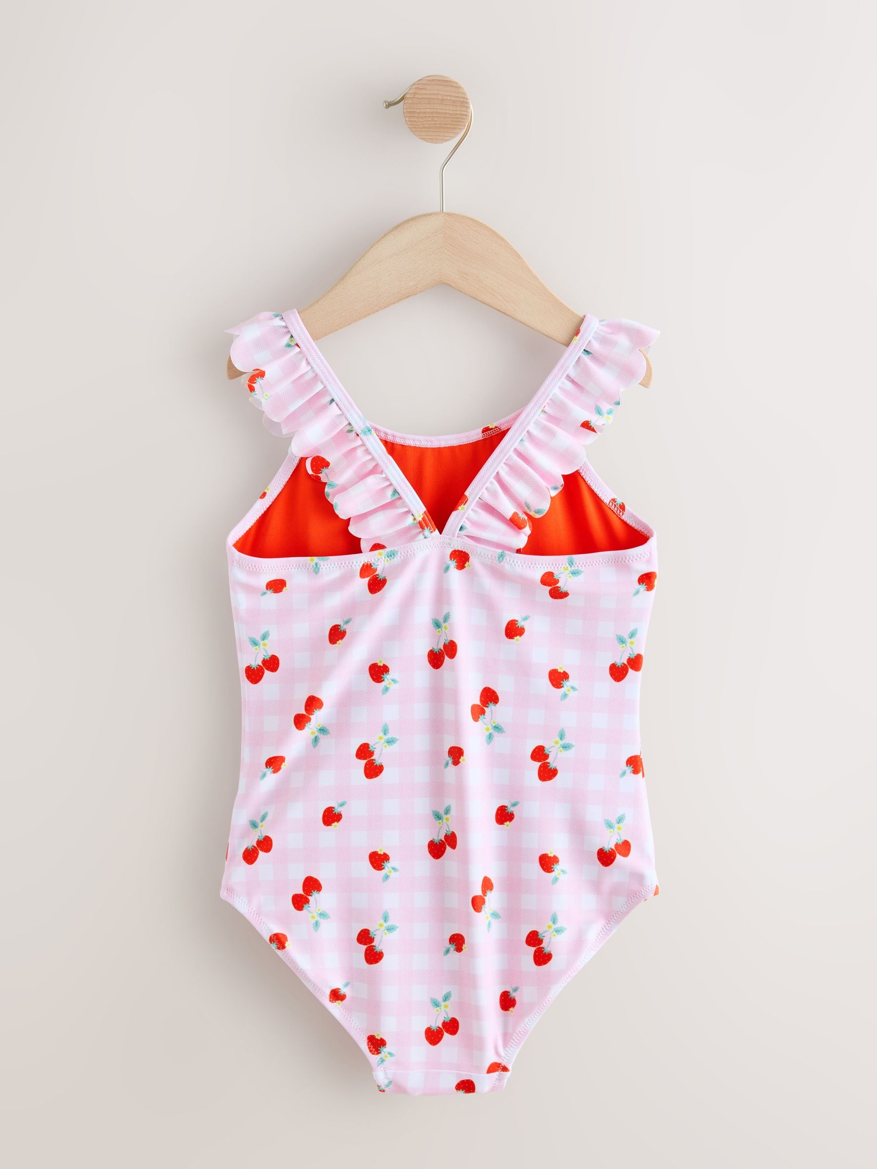 Buy Pink Cherry Gingham Frill Swimsuit (3-16yrs) from Next USA
