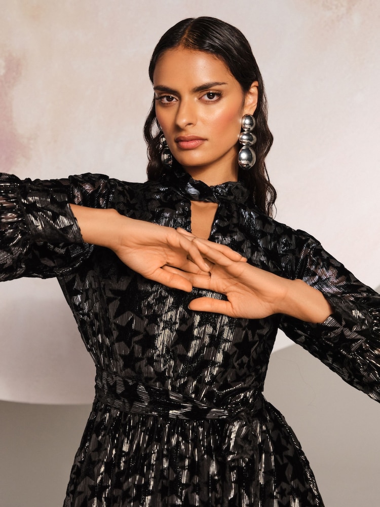 Love & Roses Black Star Burnout Velvet Mini Dress - Image 2 of 4
