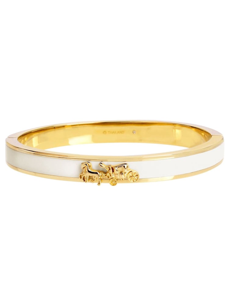 COACH Gold Tone Horse & Carriage Enamel Hinged Bangle Bracelet - Image 1 of 3 COACH Gold Tone Horse & Carriage Enamel Hinged Bangle Bracelet - Image 1 of 3