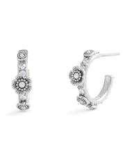 COACH Silver Tone Signature Tea Rose Huggie Earrings - Image 1 of 3