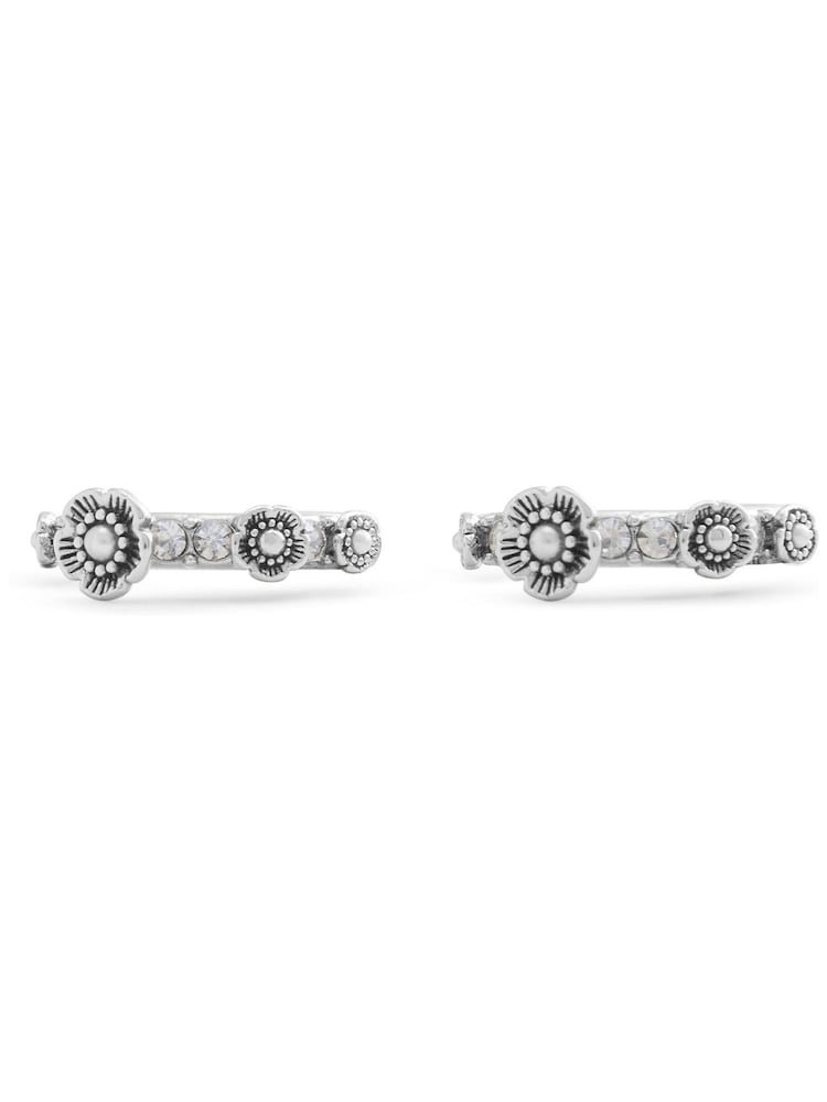 COACH Silver Tone Signature Tea Rose Huggie Earrings - Image 2 of 3
