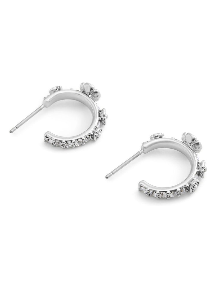 COACH Silver Tone Signature Tea Rose Huggie Earrings - Image 3 of 3
