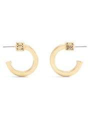 COACH Gold Tone Signature Quilted Cube Chubby Hoop Earrings - Image 2 of 3