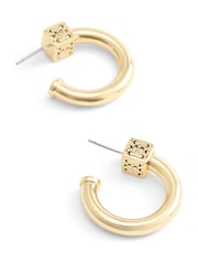 COACH Gold Tone Signature Quilted Cube Chubby Hoop Earrings - Image 3 of 3
