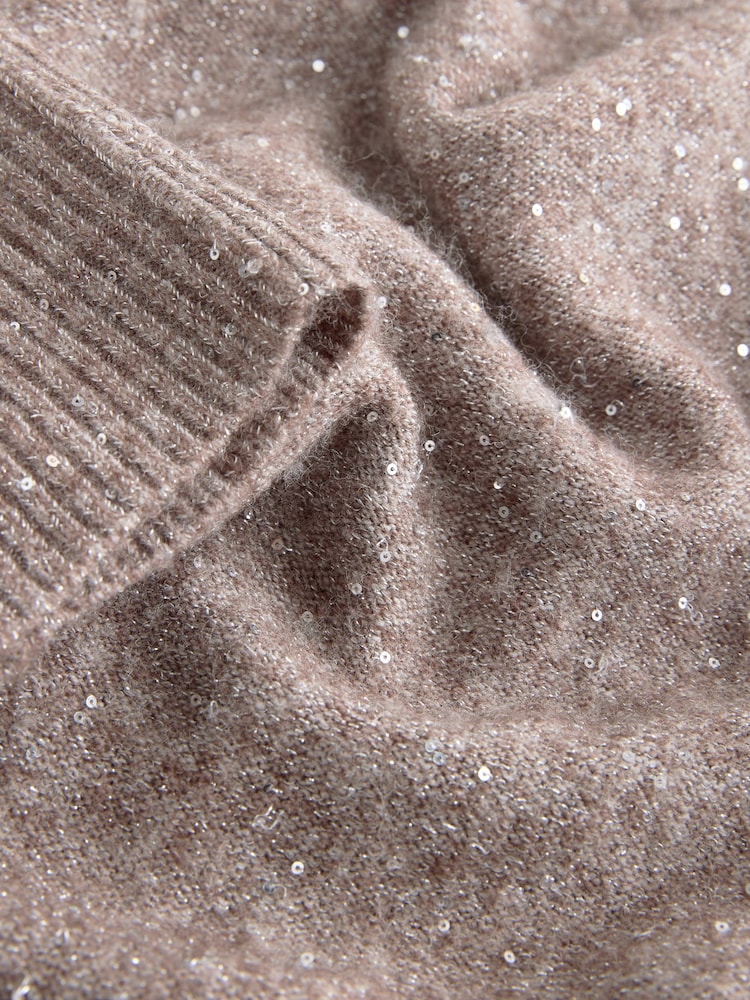 Neutral Sequin Crew Neck Knitted Jumper with Wool - Image 3 of 3 Neutral Sequin Crew Neck Knitted Jumper with Wool - Image 3 of 3
